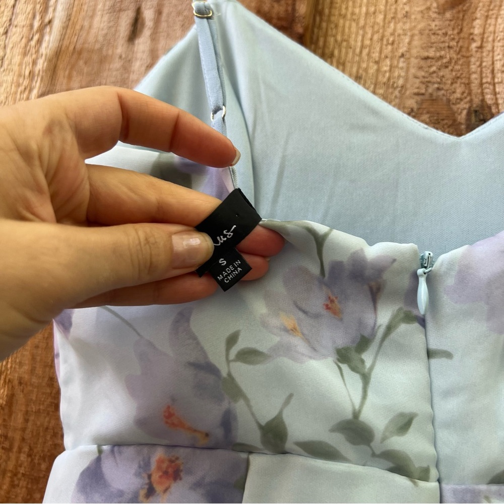🌿 Periwinkle Light Blue Floral Organza Trumpet Ruffle Maxi Dress 🌿 - Picture 9 of 11